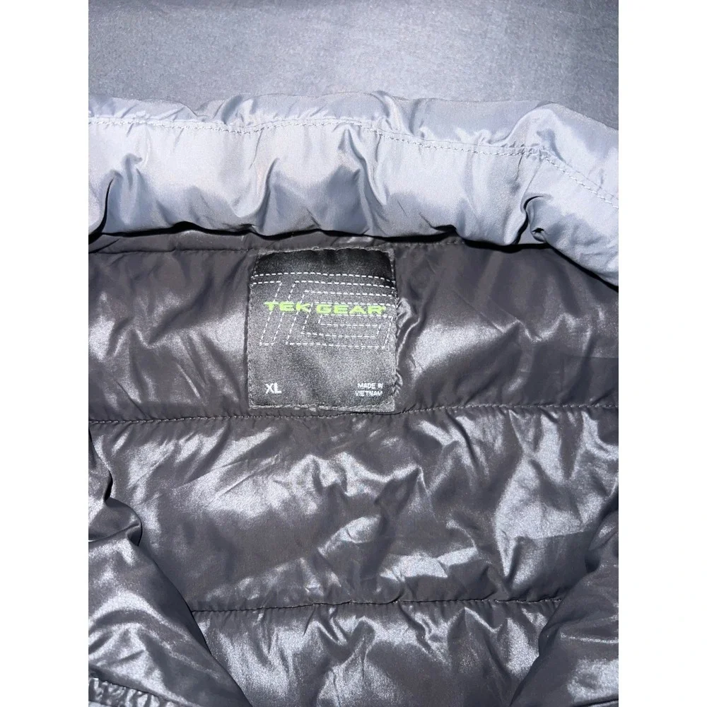 Tek Gear Mens Puffer Vest Charcoal Gray Full Zip Quilted Sleeveless Jacket XL
